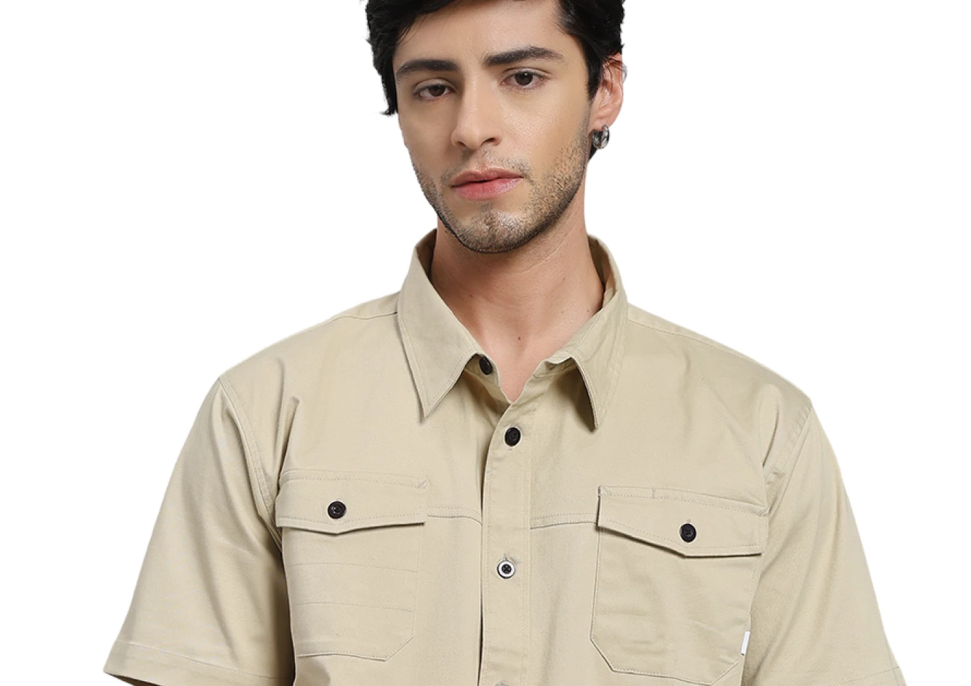 Beige Cotton Polyester Work Shirt