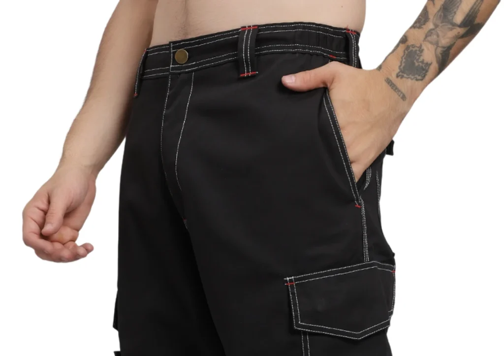 Black Polyester Cotton Workwear Bottoms