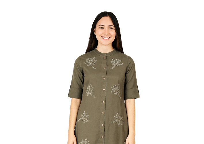 Women’s Grey Cotton Long Kurti