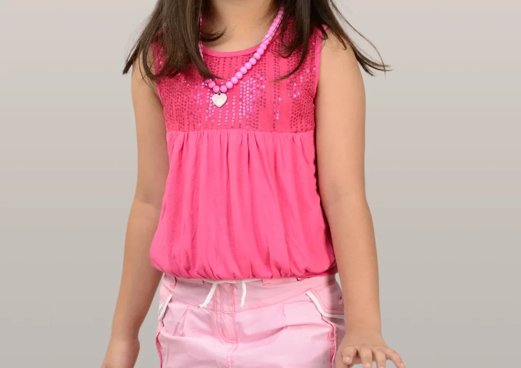Girls’ Pink Skirt-Shorts with Pleated Cotton Top