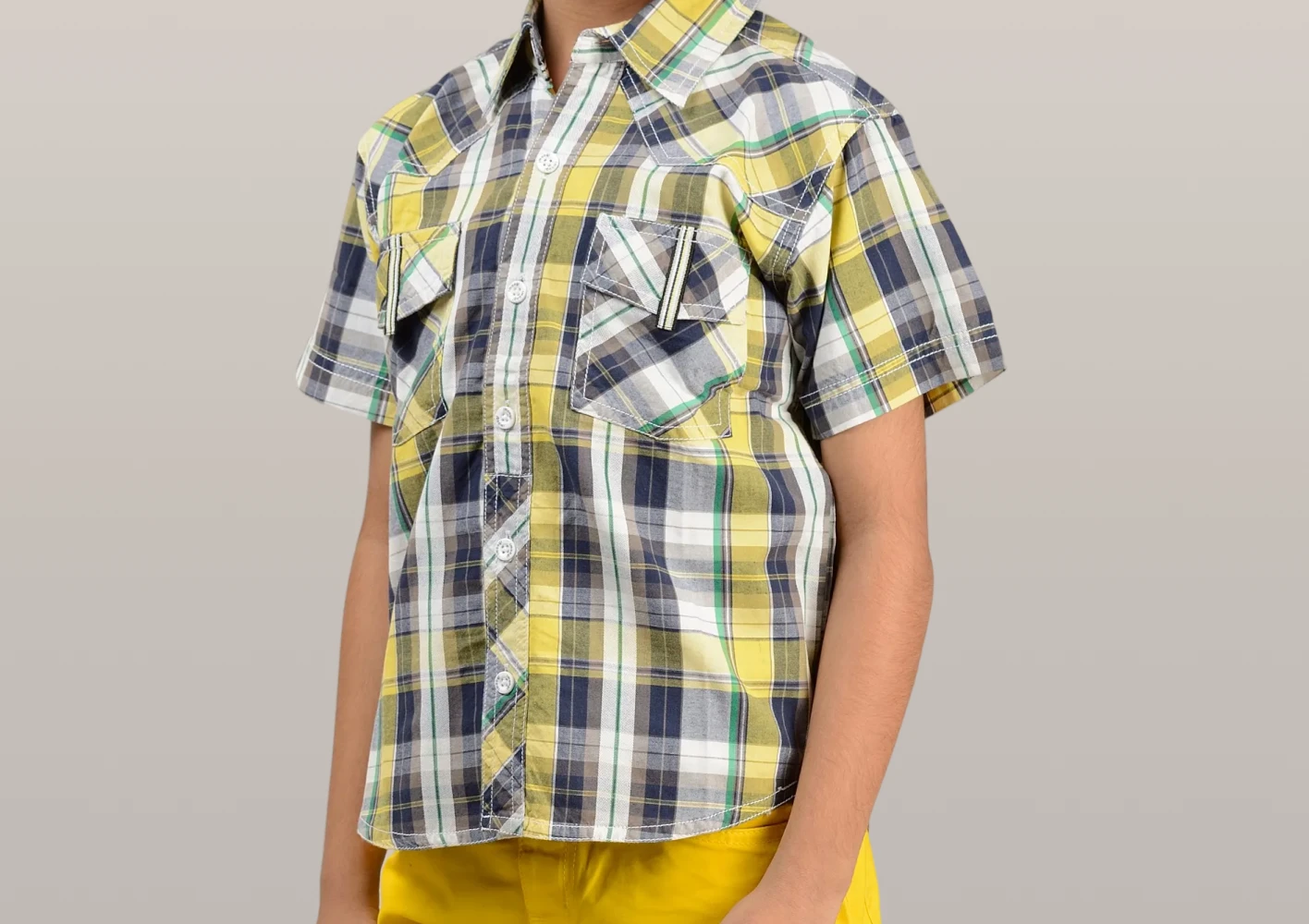 Boys’ Cotton Shirt with Bright Yellow Shorts