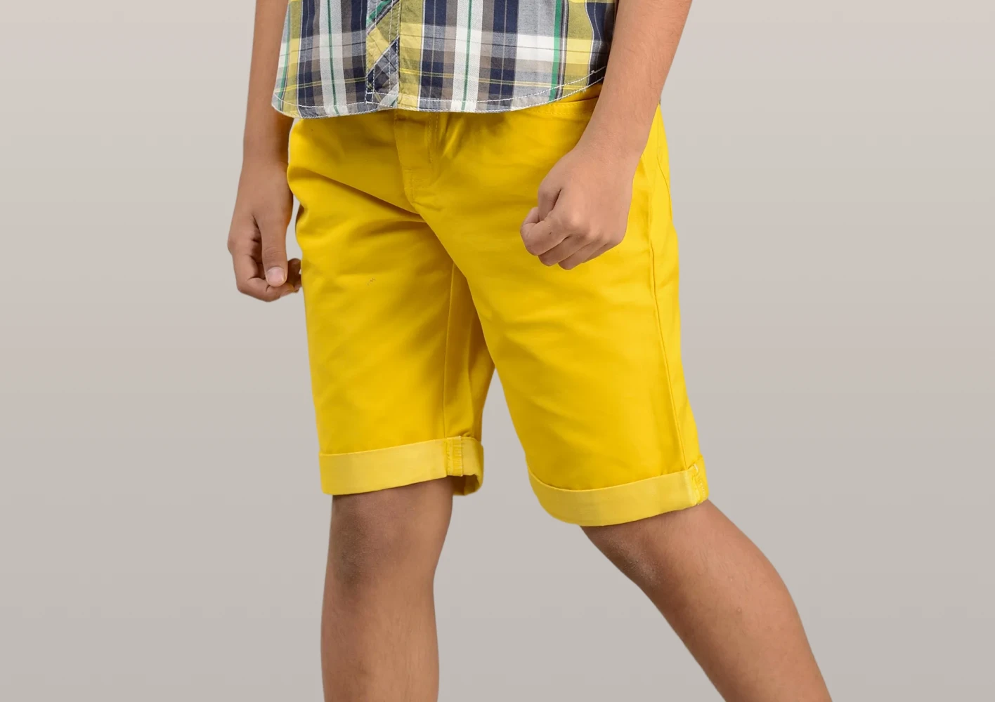 Boys’ Cotton Shirt with Bright Yellow Shorts