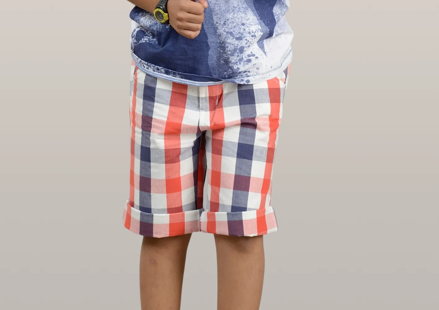 Boys’ Digital-Print T-Shirt with Checked Shorts