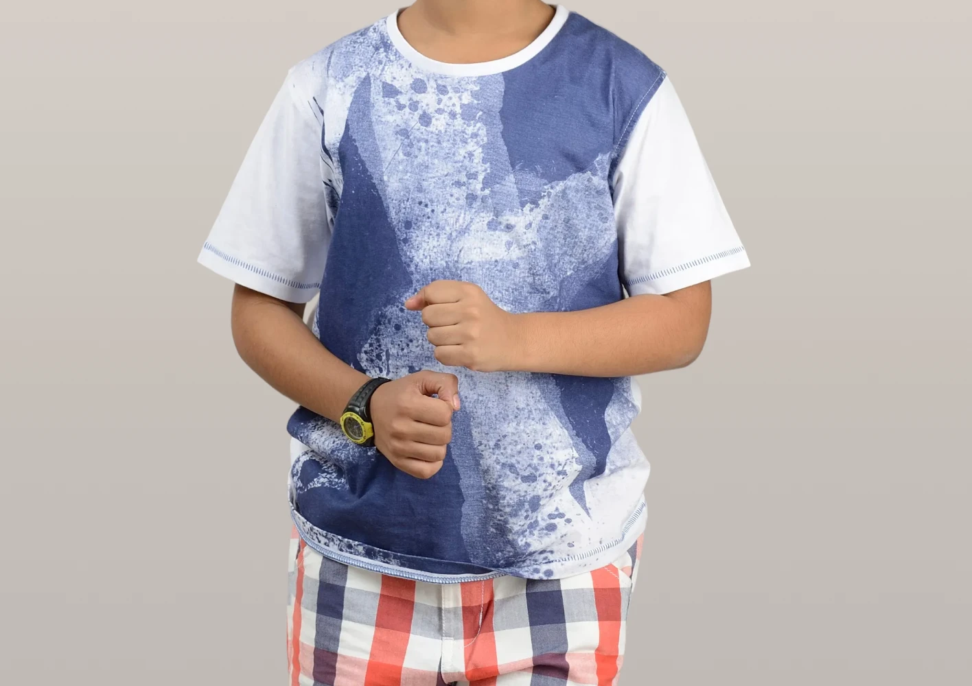 Boys’ Digital-Print T-Shirt with Checked Shorts