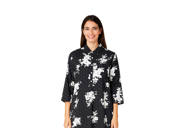 Women’s Black Printed & Embroidered Long Kurti